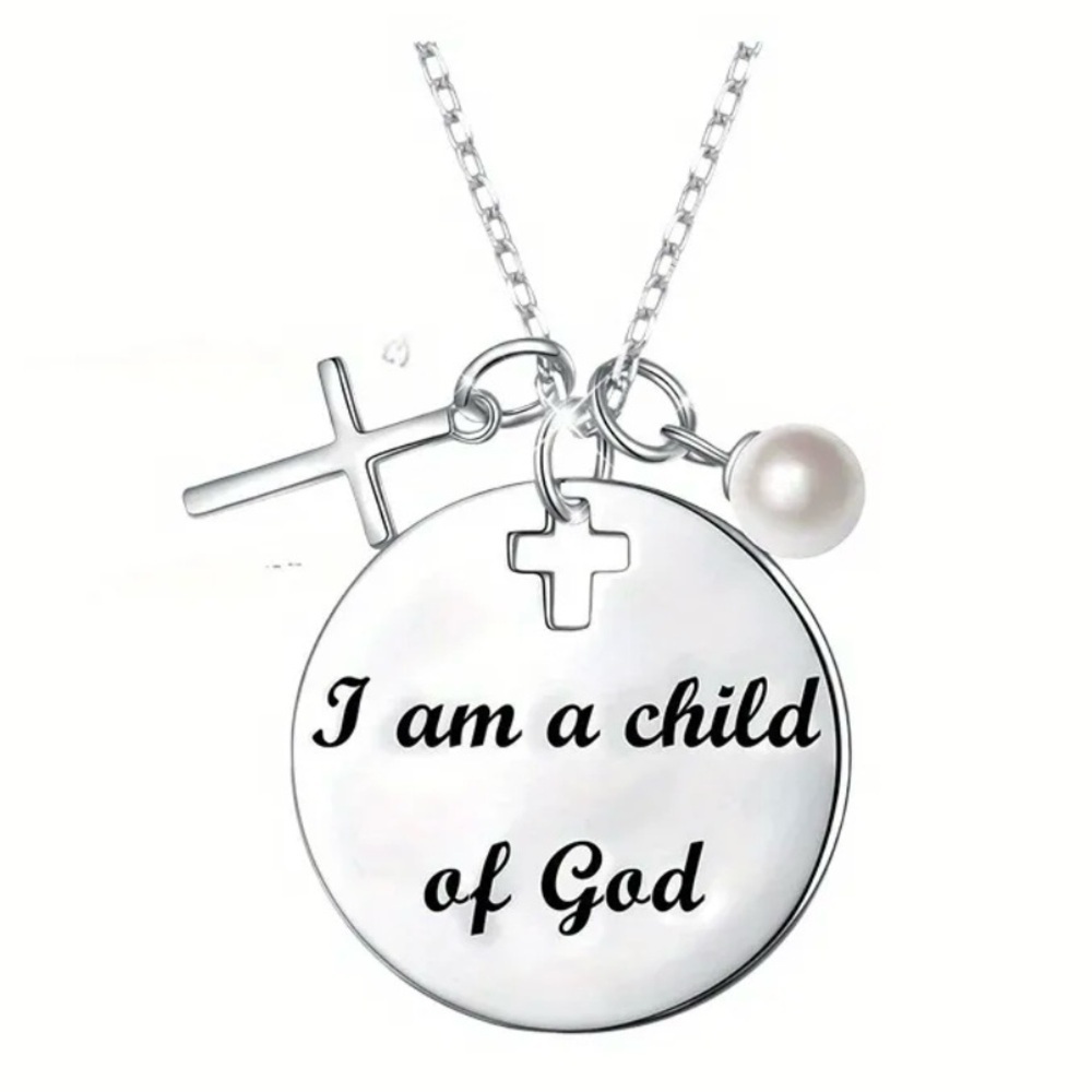 Child of God Charm Necklace with Cross and Pearl for Women - Picture 2 of 3